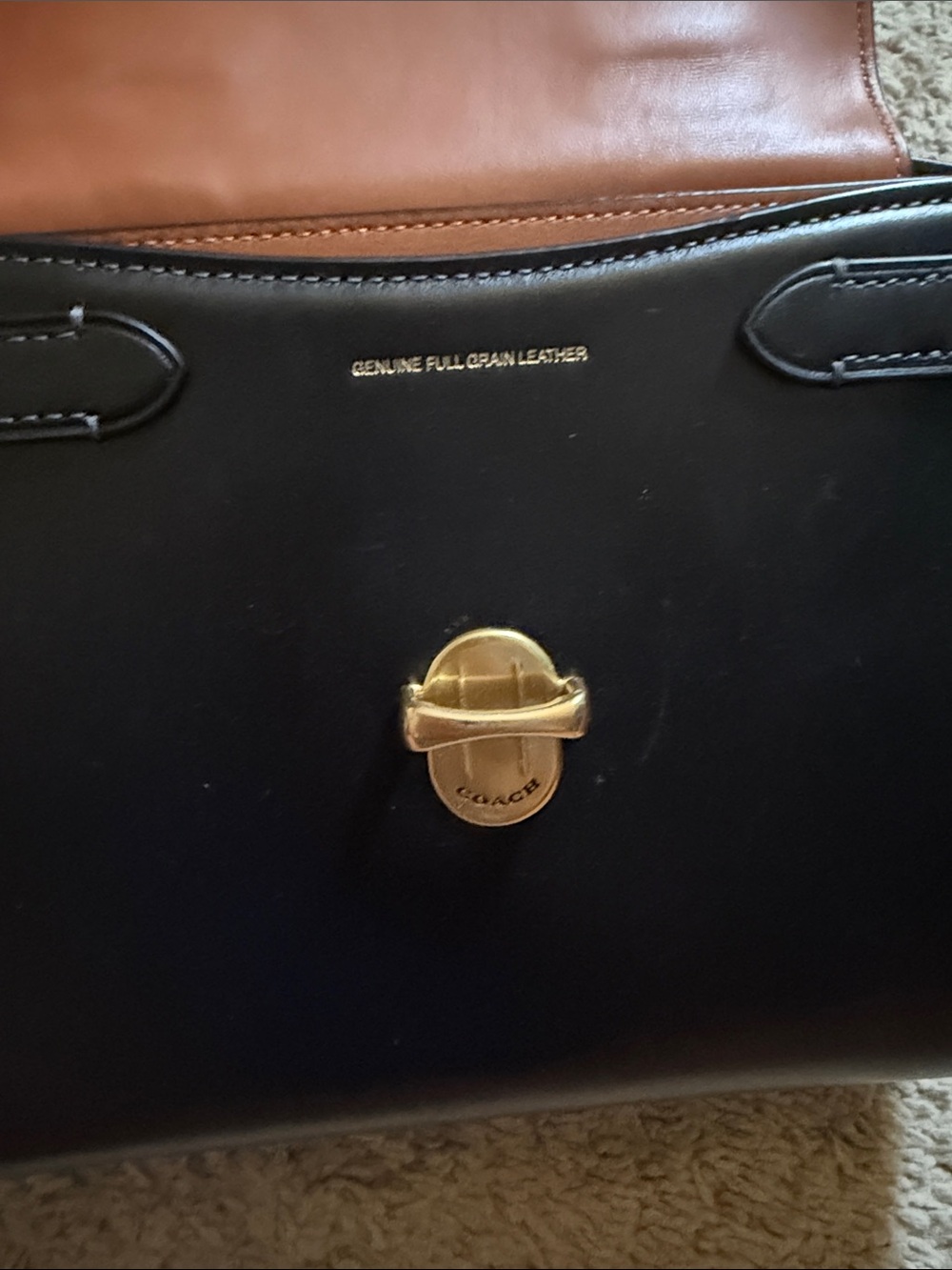 Coach Black Leather Top-Handle Satchel with Signature C - Picture 9 of 16